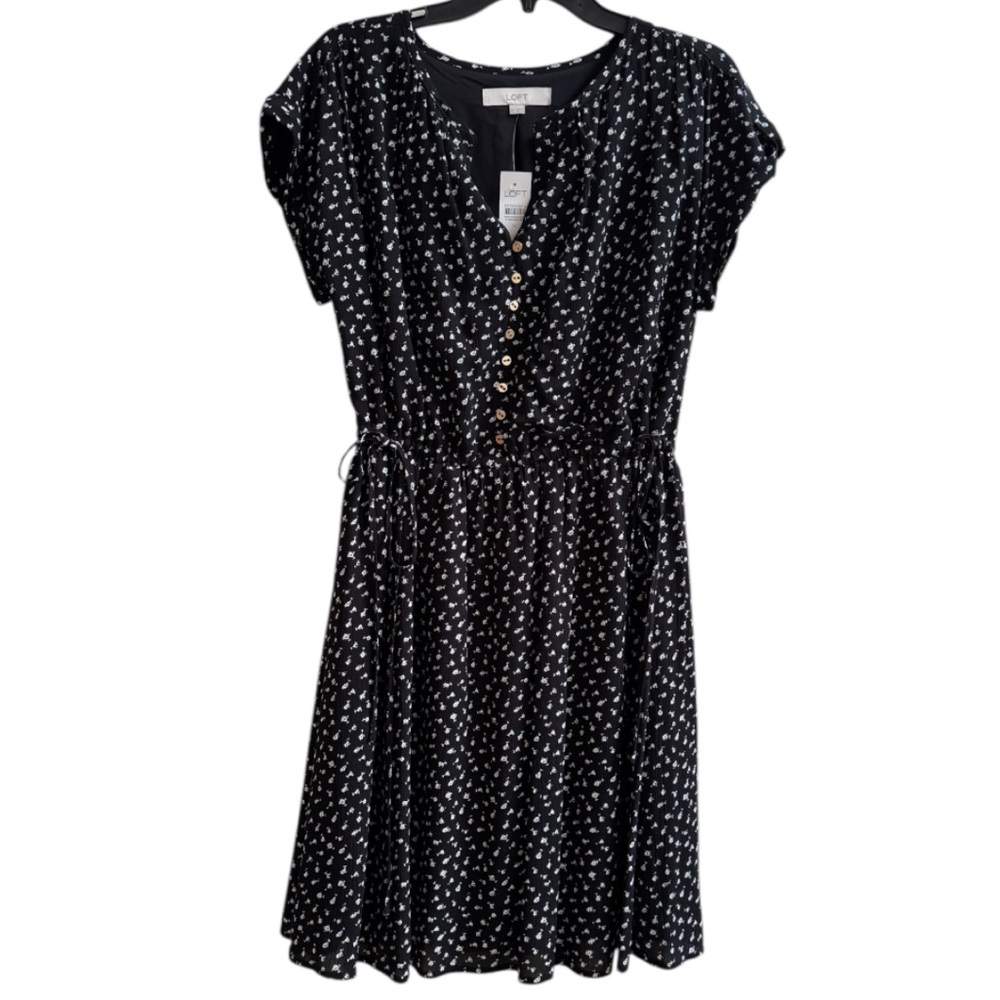 LOFT Black and White Flutter Sleeve V-Neck Sundress